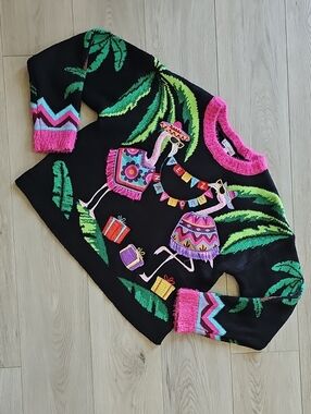 Jolly Sweaters Ugly Christmas Beach Flamingo Party Sweater, Large